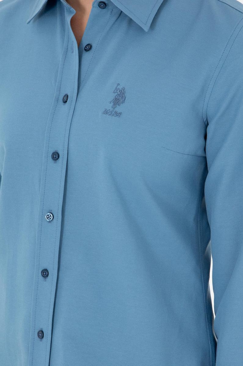 Kadın Saks Uzun Kollu Basic Gömlek