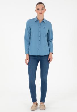 Kadın Saks Uzun Kollu Basic Gömlek - 50295711018