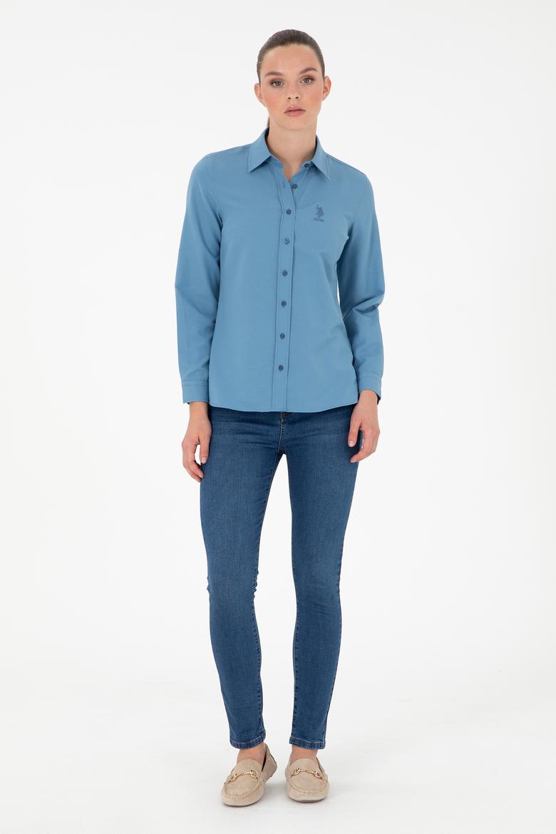 Kadın Saks Uzun Kollu Basic Gömlek - 50295711018