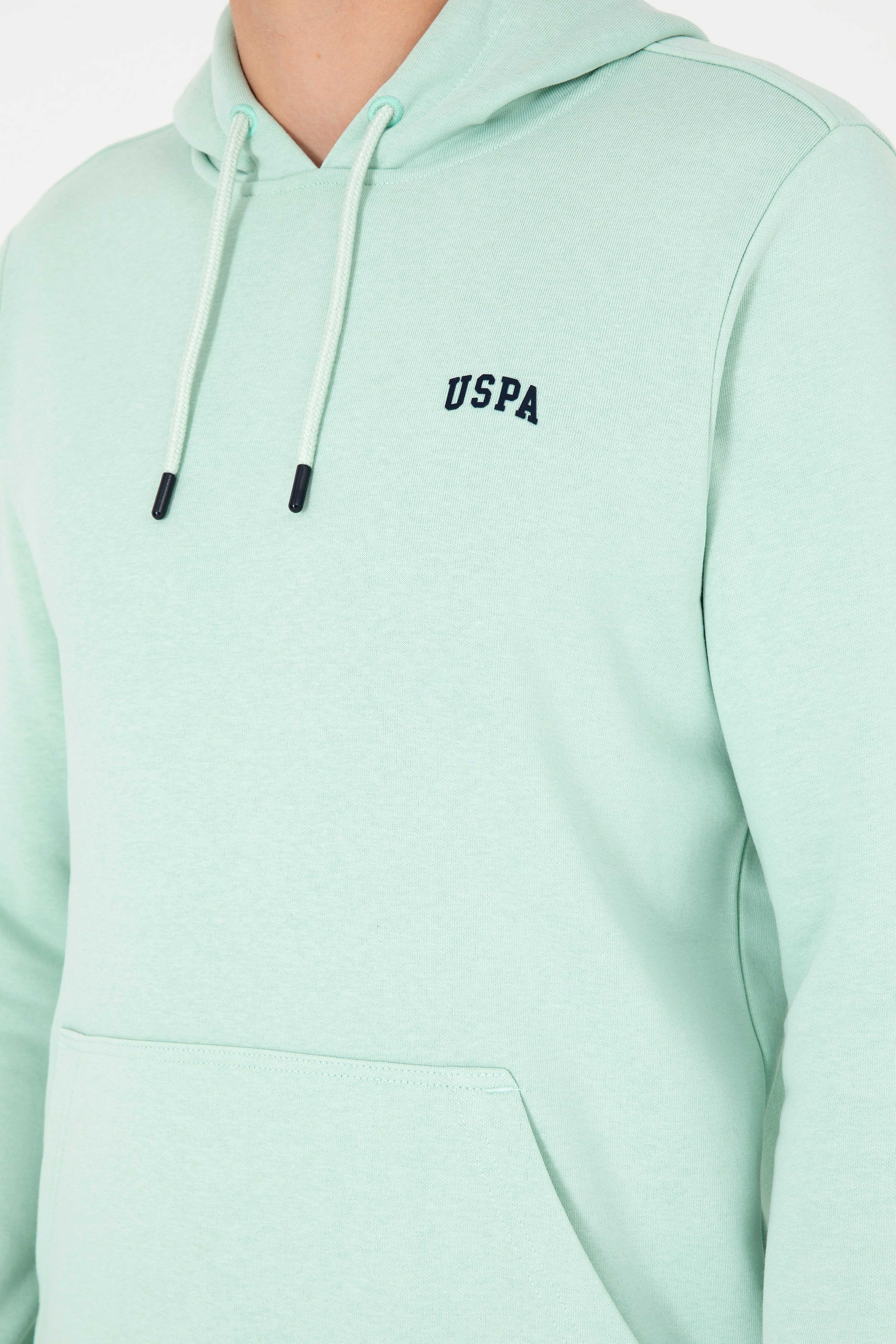 Erkek Kapüşonlu Su Yeşili Basic Şardonlu Sweatshirt - Image 7