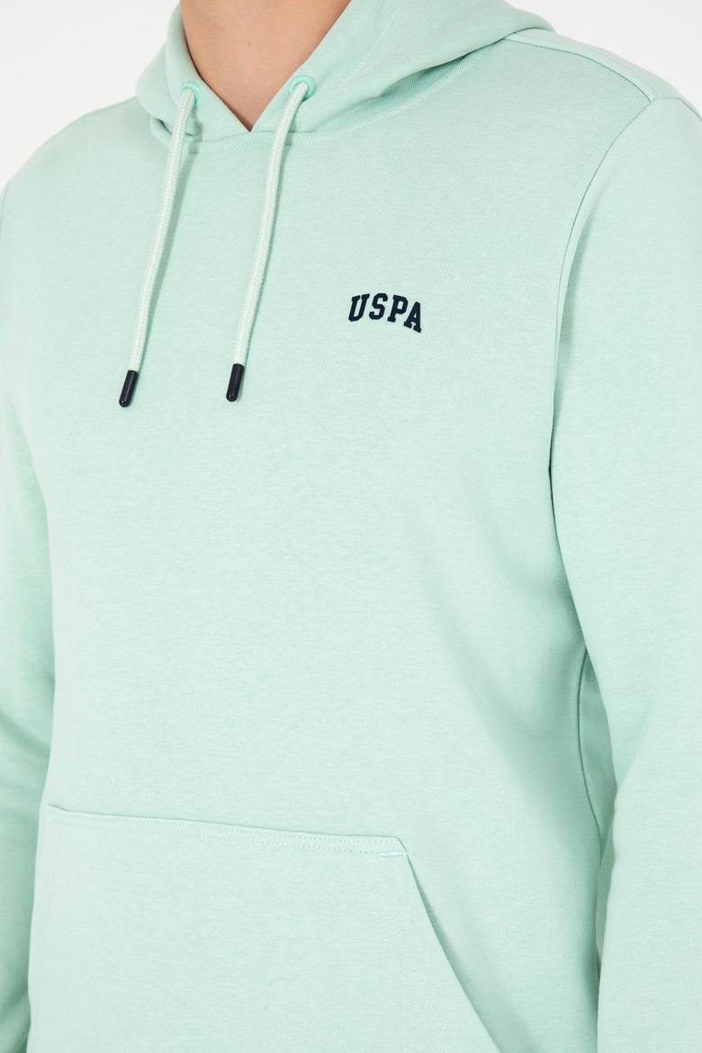 Erkek Kapüşonlu Su Yeşili Basic Şardonlu Sweatshirt - 50295176093