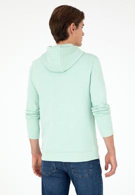 Erkek Kapüşonlu Su Yeşili Basic Şardonlu Sweatshirt - 50295176093