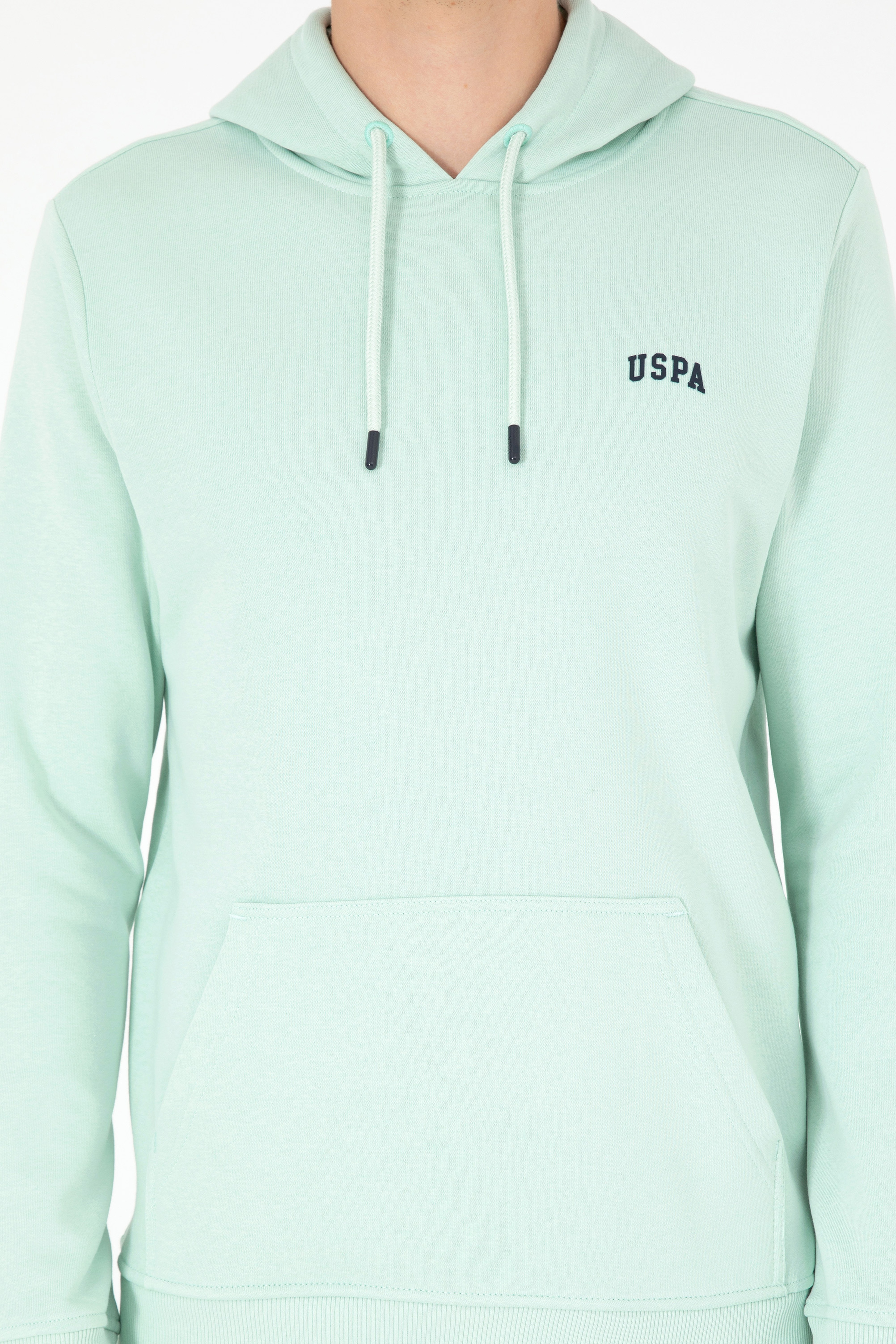 Erkek Kapüşonlu Su Yeşili Basic Şardonlu Sweatshirt - Image 6