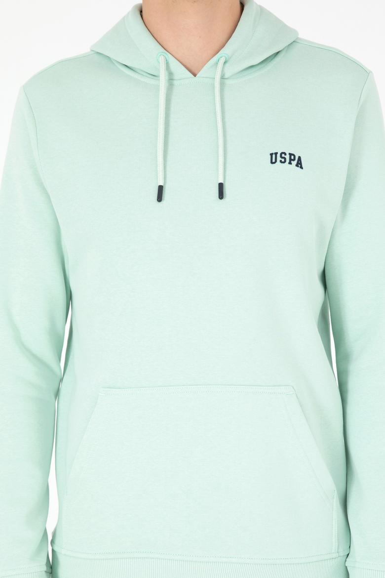 Erkek Kapüşonlu Su Yeşili Basic Şardonlu Sweatshirt - 50295176093