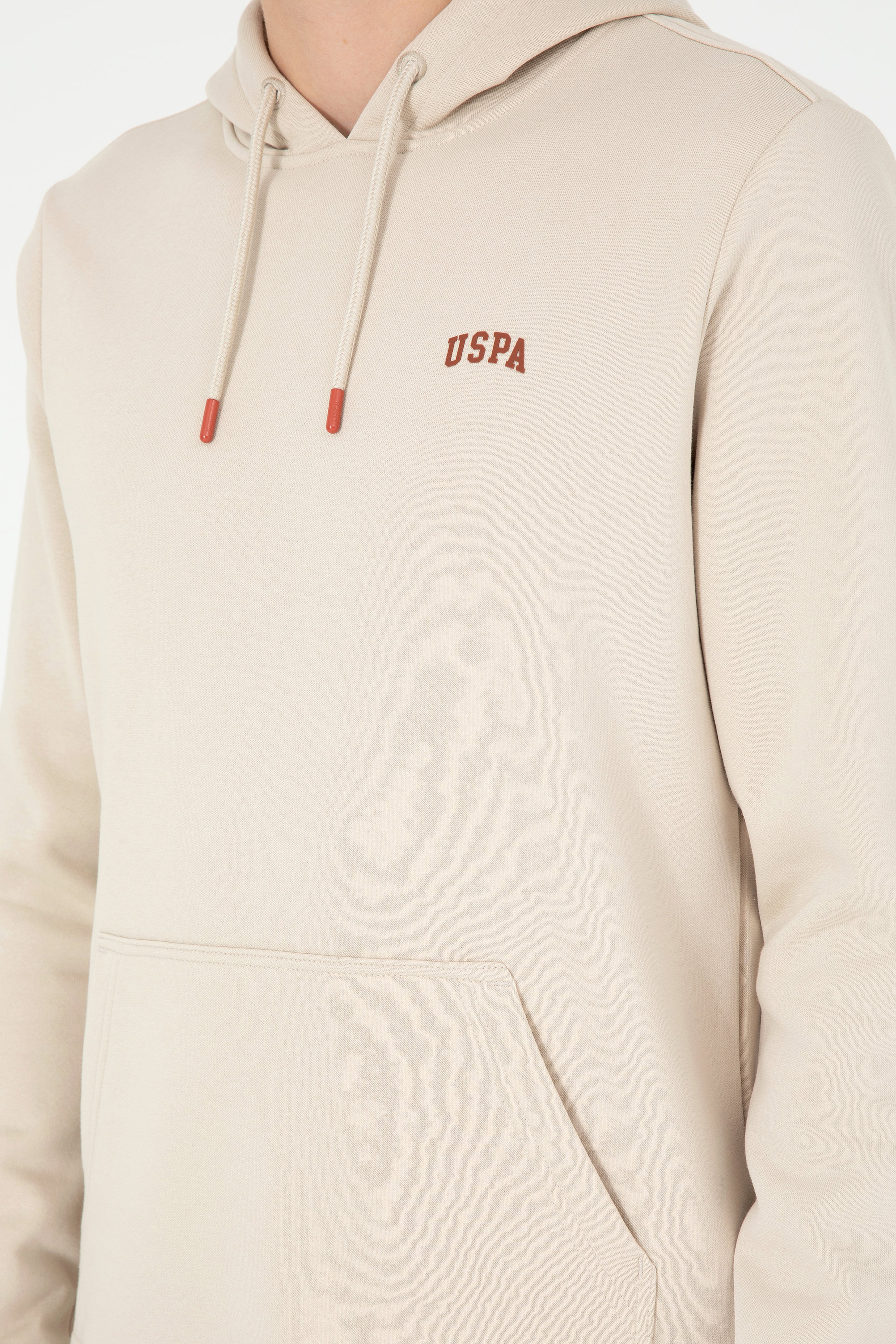 Erkek Kapüşonlu Taş Basic Şardonlu Sweatshirt
