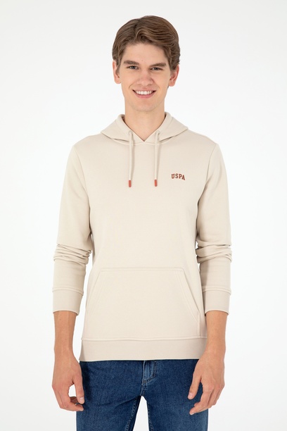 Erkek Kapüşonlu Taş Basic Şardonlu Sweatshirt