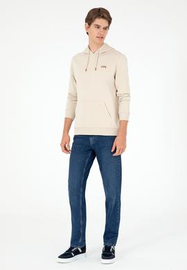 Erkek Kapüşonlu Taş Basic Şardonlu Sweatshirt - 50295176103