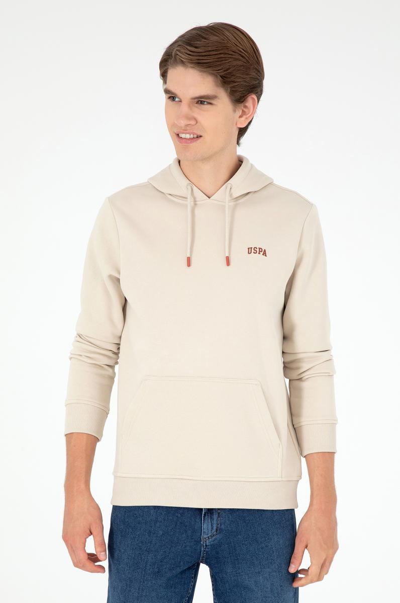 Erkek Kapüşonlu Taş Basic Şardonlu Sweatshirt