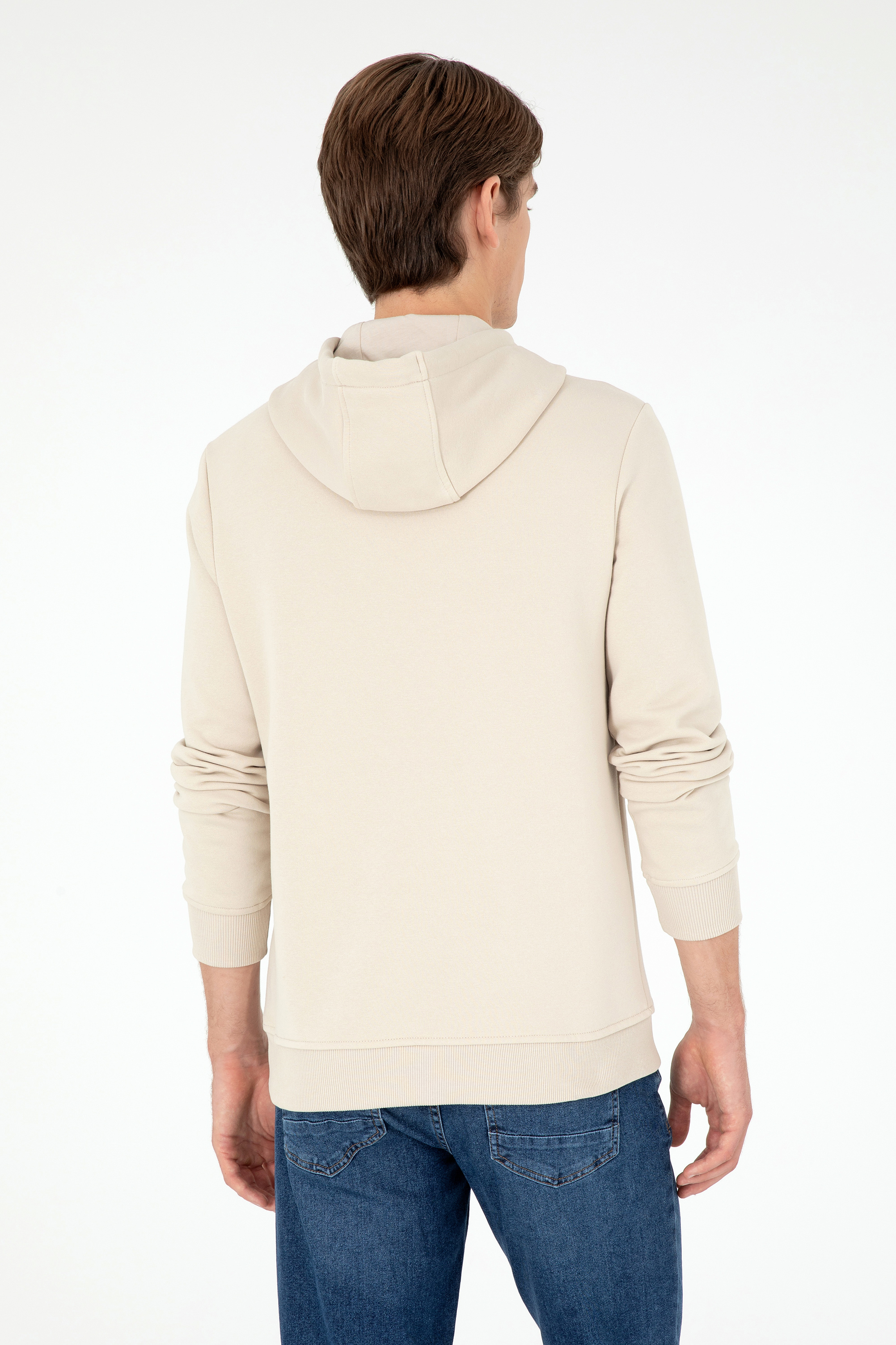 Erkek Kapüşonlu Taş Basic Şardonlu Sweatshirt - Image 5