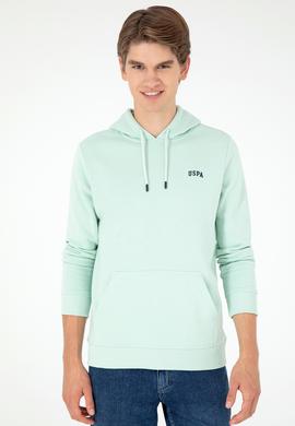 Erkek Kapüşonlu Su Yeşili Basic Şardonlu Sweatshirt - 50295176093