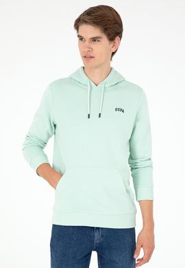 Erkek Kapüşonlu Su Yeşili Basic Şardonlu Sweatshirt - 50295176093
