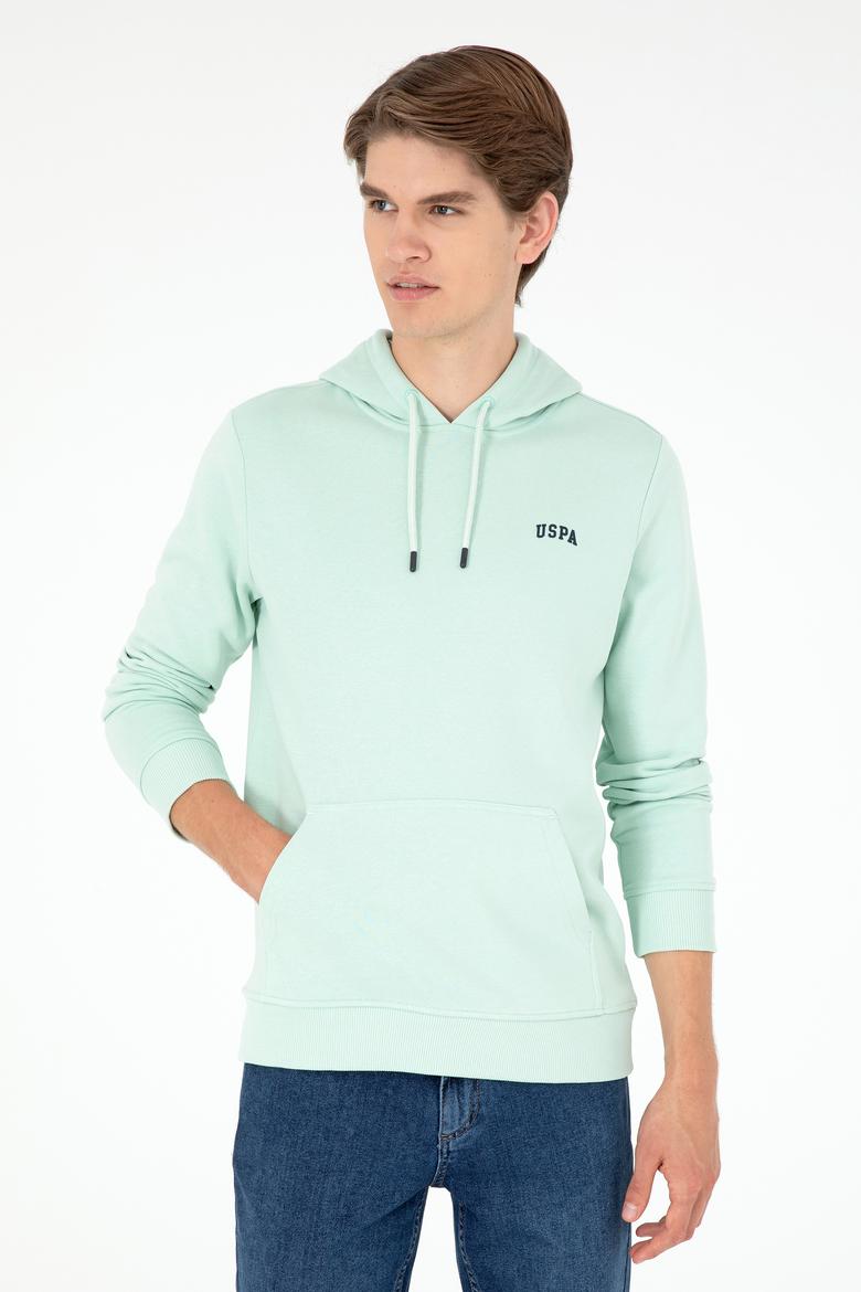 Erkek Kapüşonlu Su Yeşili Basic Şardonlu Sweatshirt