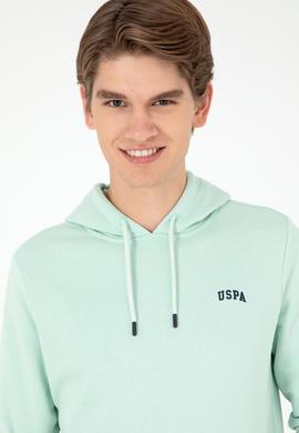 Erkek Kapüşonlu Su Yeşili Basic Şardonlu Sweatshirt - 50295176093