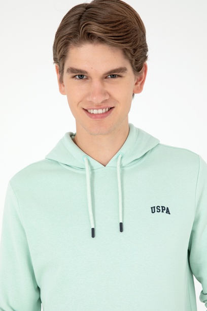 Erkek Kapüşonlu Su Yeşili Basic Şardonlu Sweatshirt