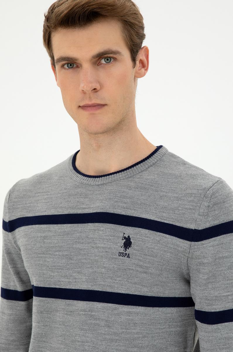 Erkek Gri Melanj  Bisiklet Yaka Kazak