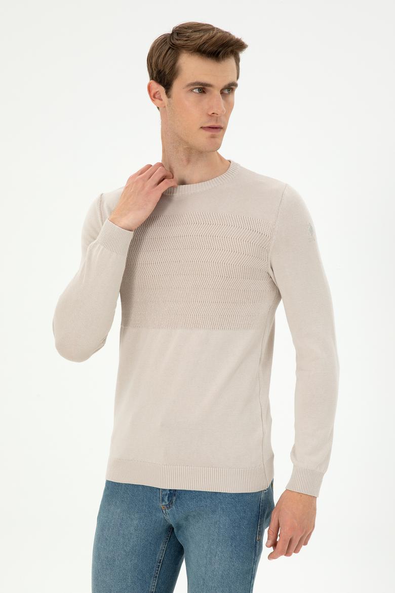 Erkek Slim Fit Bisiklet Yaka Taş Kazak