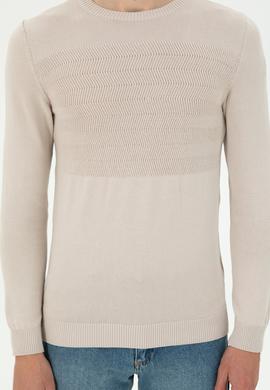 Erkek Slim Fit Bisiklet Yaka Taş Kazak - 50292876016