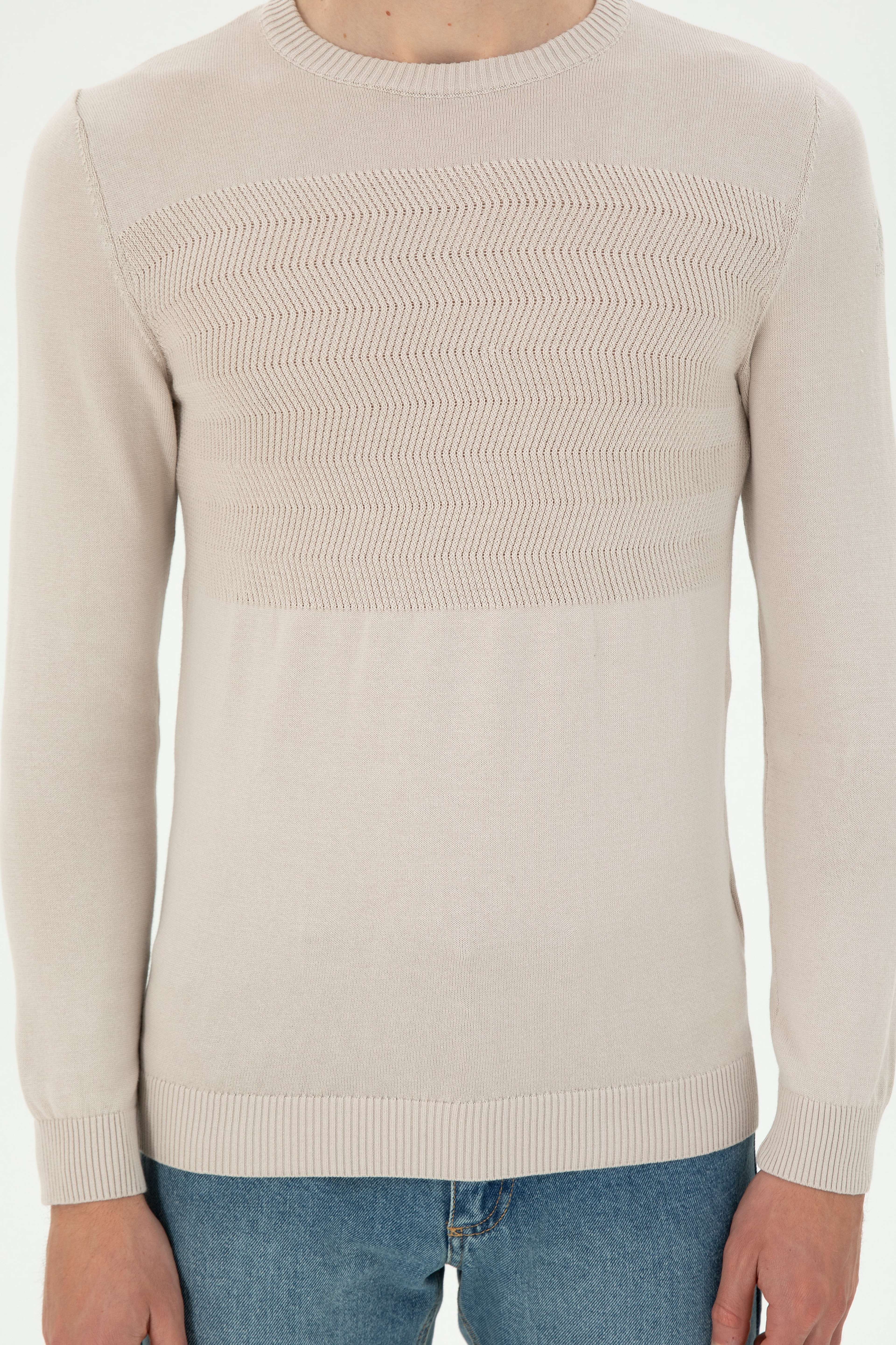 Erkek Slim Fit Bisiklet Yaka Taş Kazak - Image 6