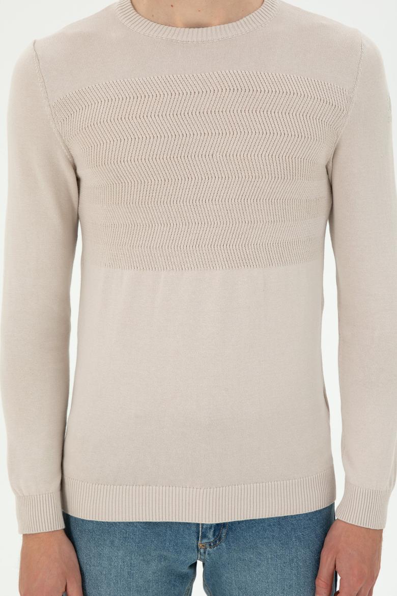 Erkek Slim Fit Bisiklet Yaka Taş Kazak - 50292876016