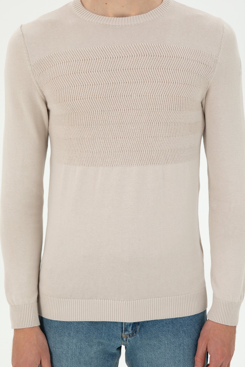 Erkek Slim Fit Bisiklet Yaka Taş Kazak