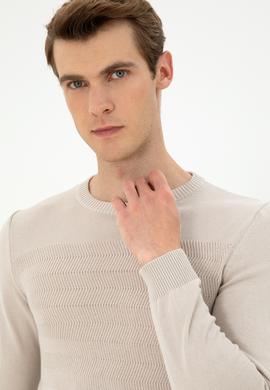 Erkek Slim Fit Bisiklet Yaka Taş Kazak - 50292876016