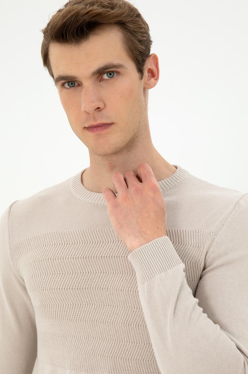 Erkek Slim Fit Bisiklet Yaka Taş Kazak