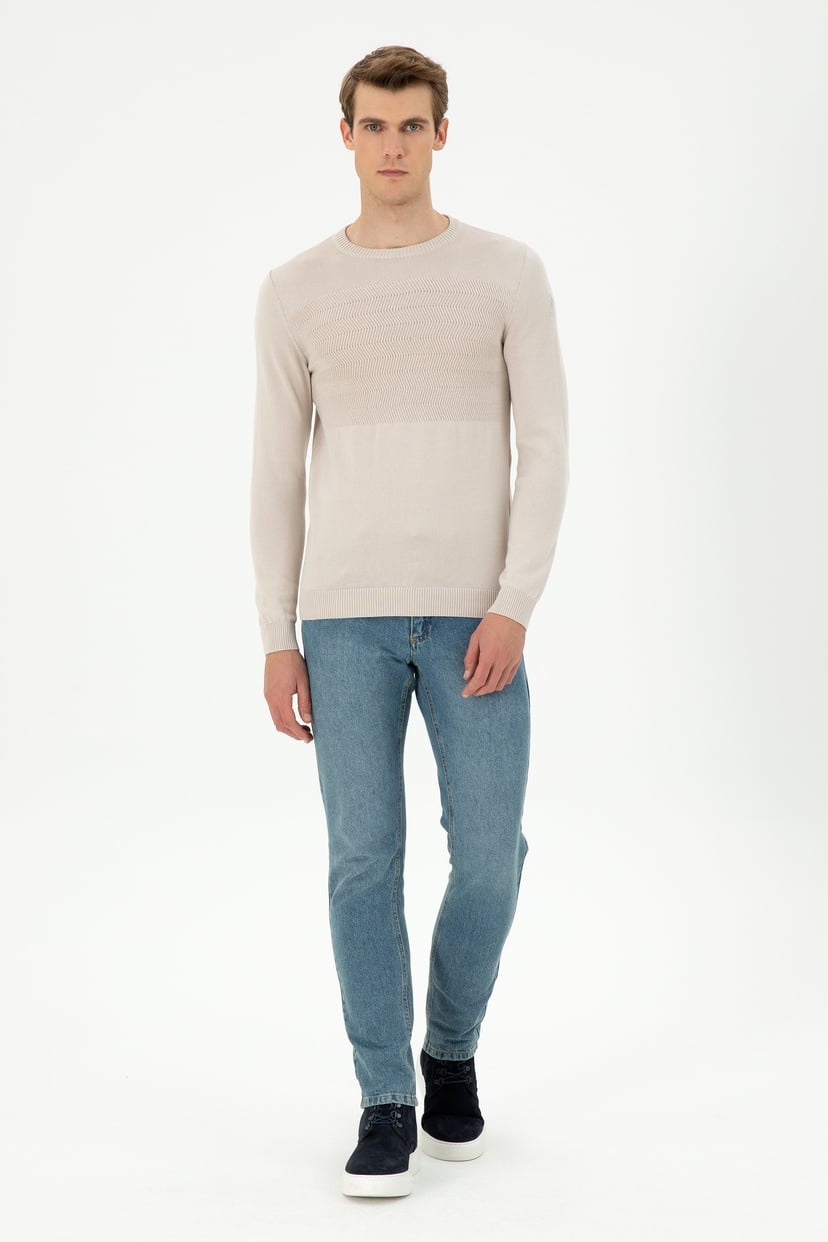 Erkek Slim Fit Bisiklet Yaka Taş Kazak