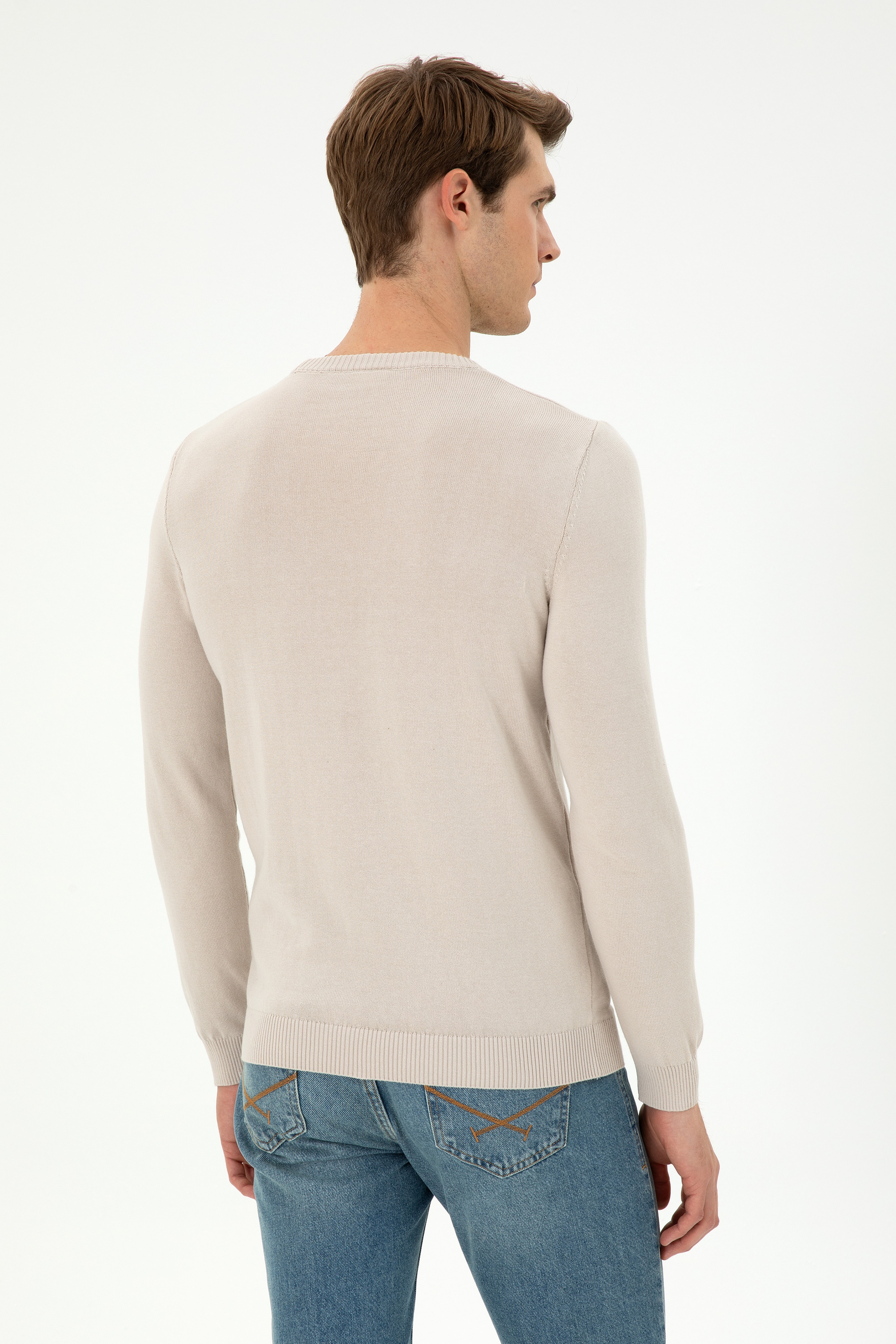Erkek Slim Fit Bisiklet Yaka Taş Kazak