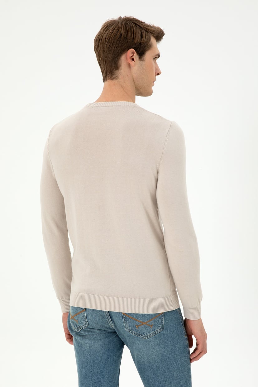 Erkek Slim Fit Bisiklet Yaka Taş Kazak