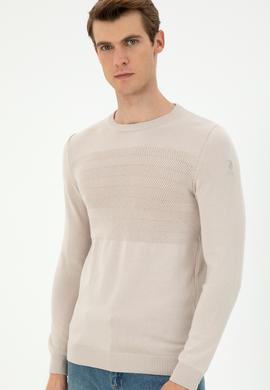 Erkek Slim Fit Bisiklet Yaka Taş Kazak - 50292876016