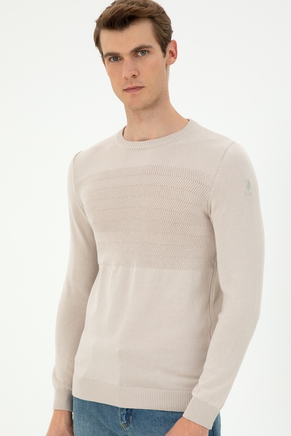 Erkek Slim Fit Bisiklet Yaka Taş Kazak