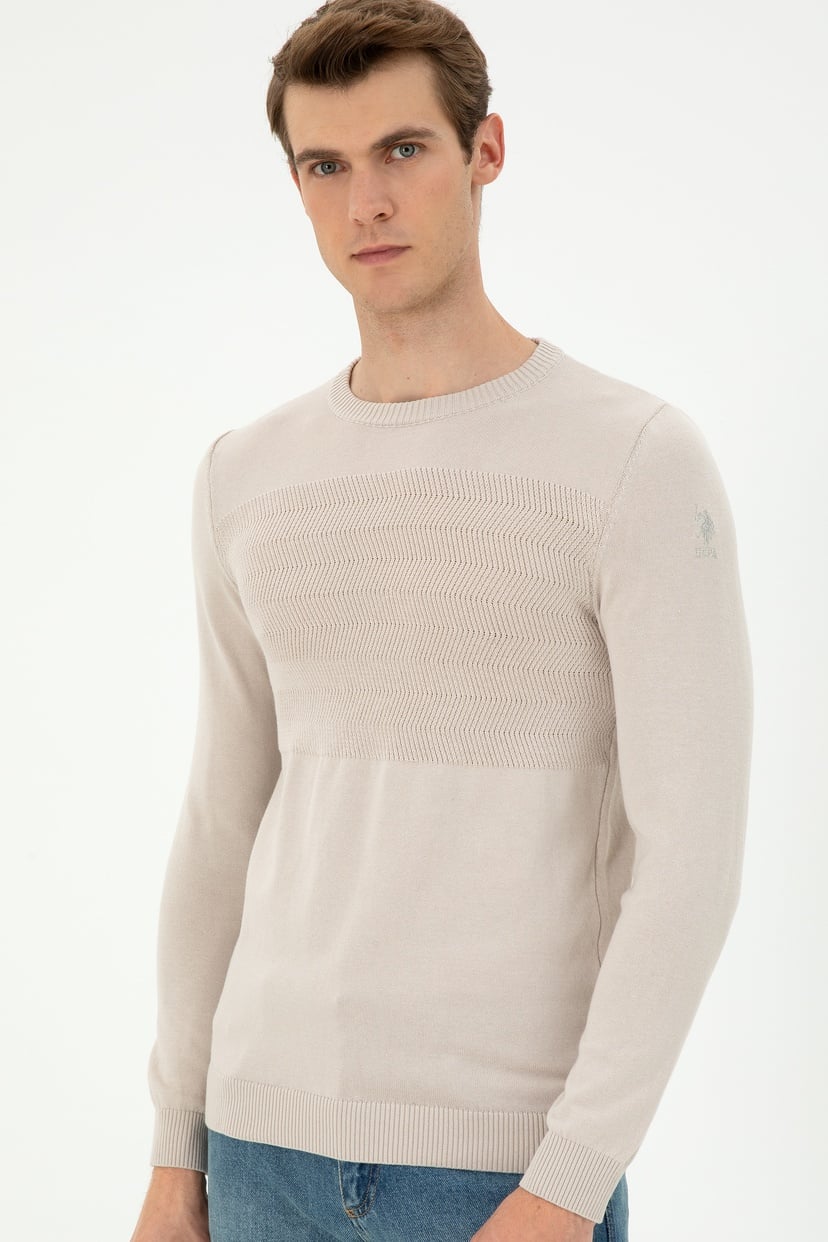 Erkek Slim Fit Bisiklet Yaka Taş Kazak