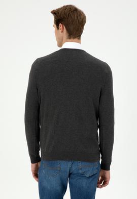 Erkek Slim Fit V Yaka Antrasit Basic Kazak - 50288885127