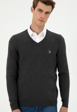 Erkek Slim Fit V Yaka Antrasit Basic Kazak - 50288885127