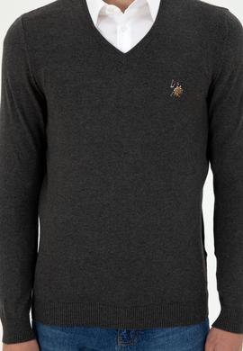 Erkek Slim Fit V Yaka Antrasit Basic Kazak - 50288885127