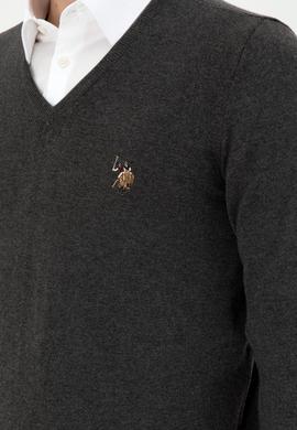 Erkek Slim Fit V Yaka Antrasit Basic Kazak - 50288885127