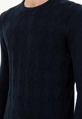 Erkek Slim Fit Bisiklet Yaka Lacivert Kazak - 50293023043