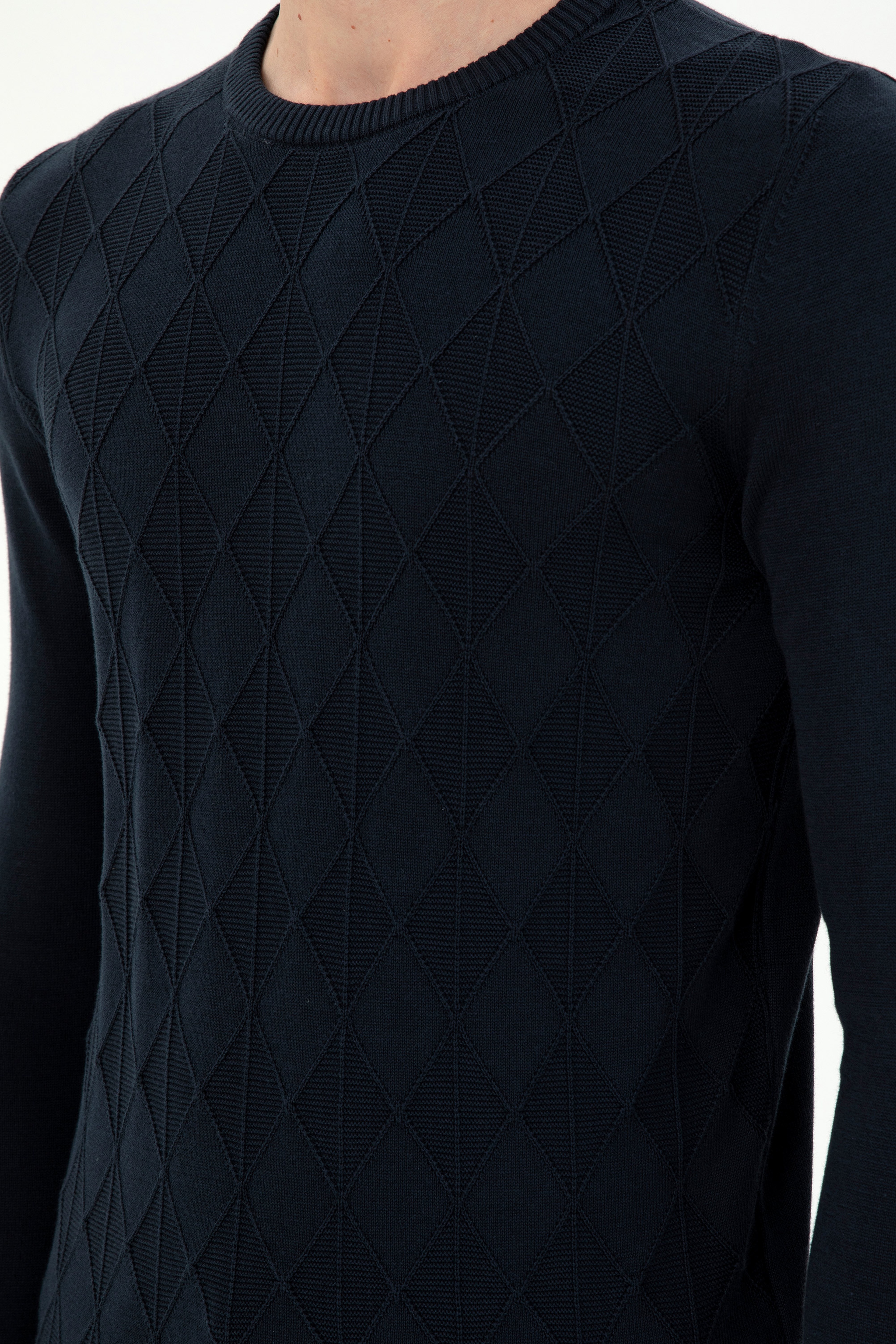 Erkek Slim Fit Bisiklet Yaka Lacivert Kazak - Image 7