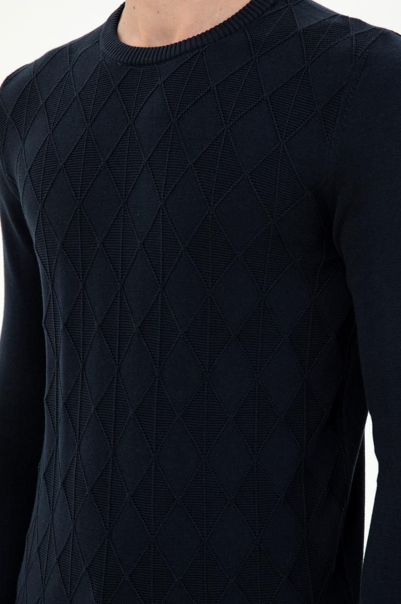 Erkek Slim Fit Bisiklet Yaka Lacivert Kazak