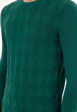 Erkek Slim Fit Bisiklet Yaka Koyu Yeşil Kazak - 50293023017