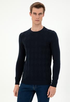 Erkek Slim Fit Bisiklet Yaka Lacivert Kazak - 50293023043