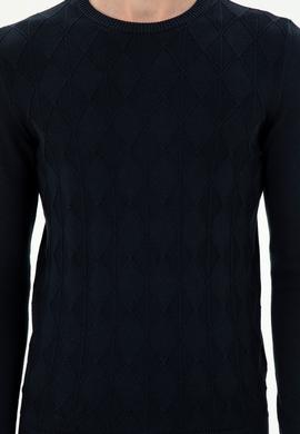 Erkek Slim Fit Bisiklet Yaka Lacivert Kazak - 50293023043