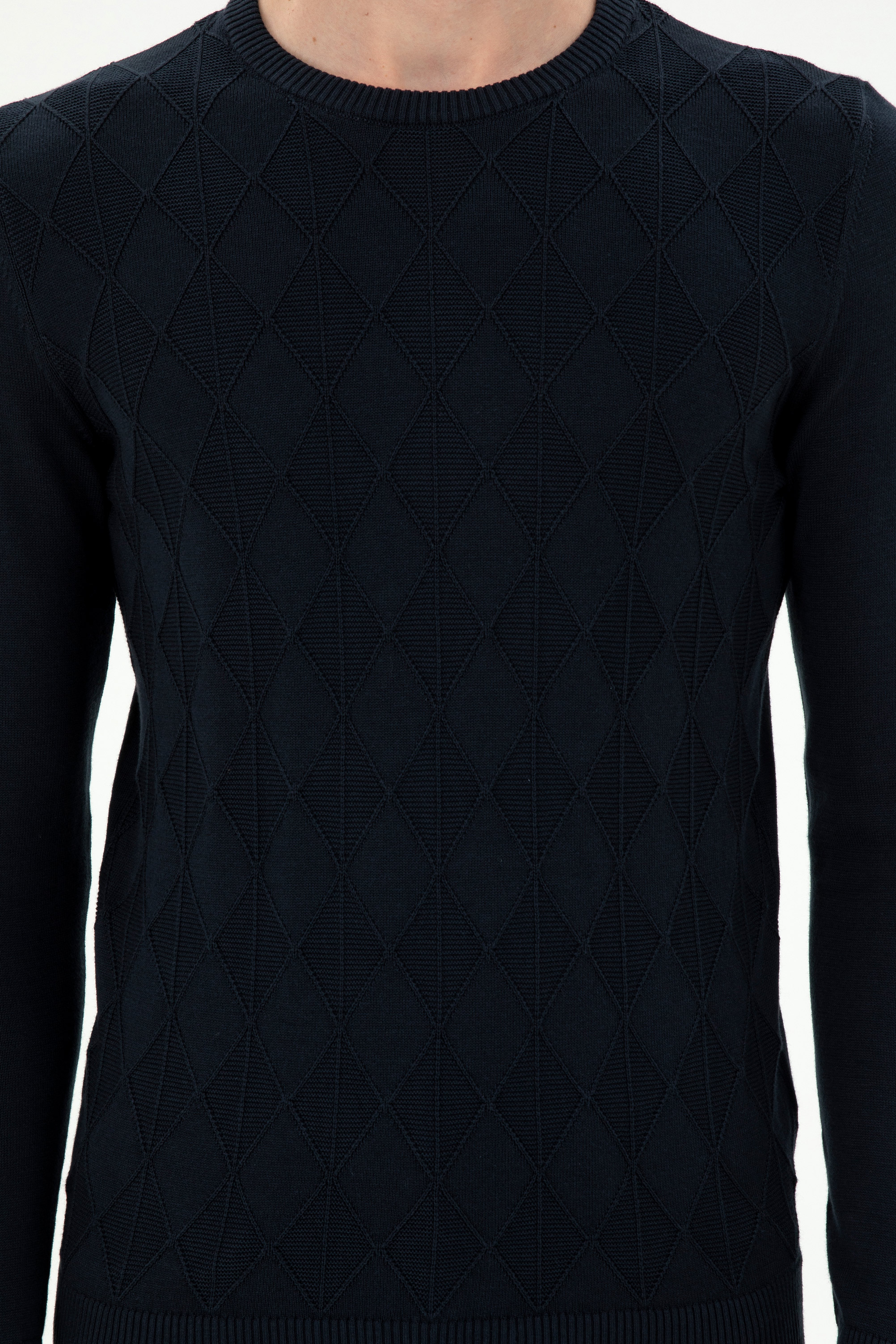 Erkek Slim Fit Bisiklet Yaka Lacivert Kazak