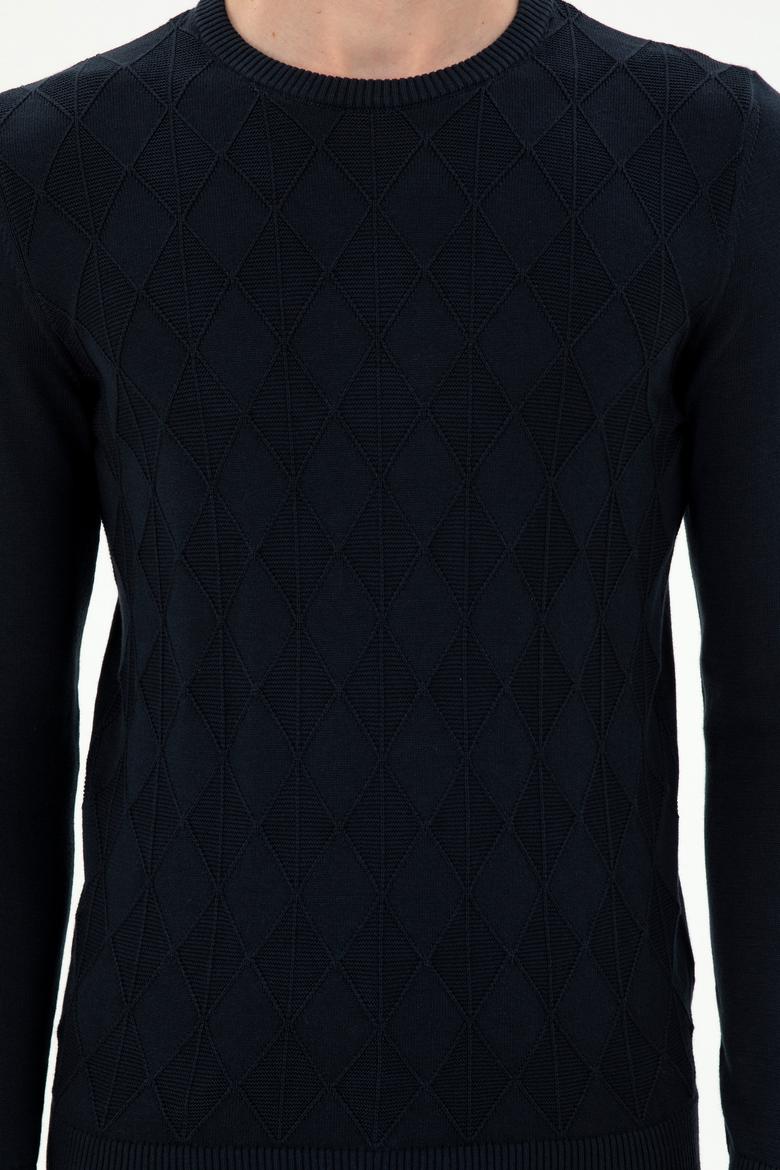 Erkek Slim Fit Bisiklet Yaka Lacivert Kazak - 50293023043