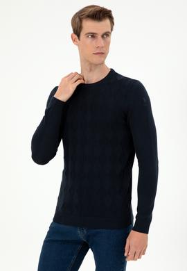 Erkek Slim Fit Bisiklet Yaka Lacivert Kazak - 50293023043