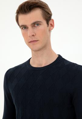 Erkek Slim Fit Bisiklet Yaka Lacivert Kazak - 50293023043