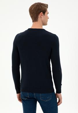 Erkek Slim Fit Bisiklet Yaka Lacivert Kazak - 50293023043