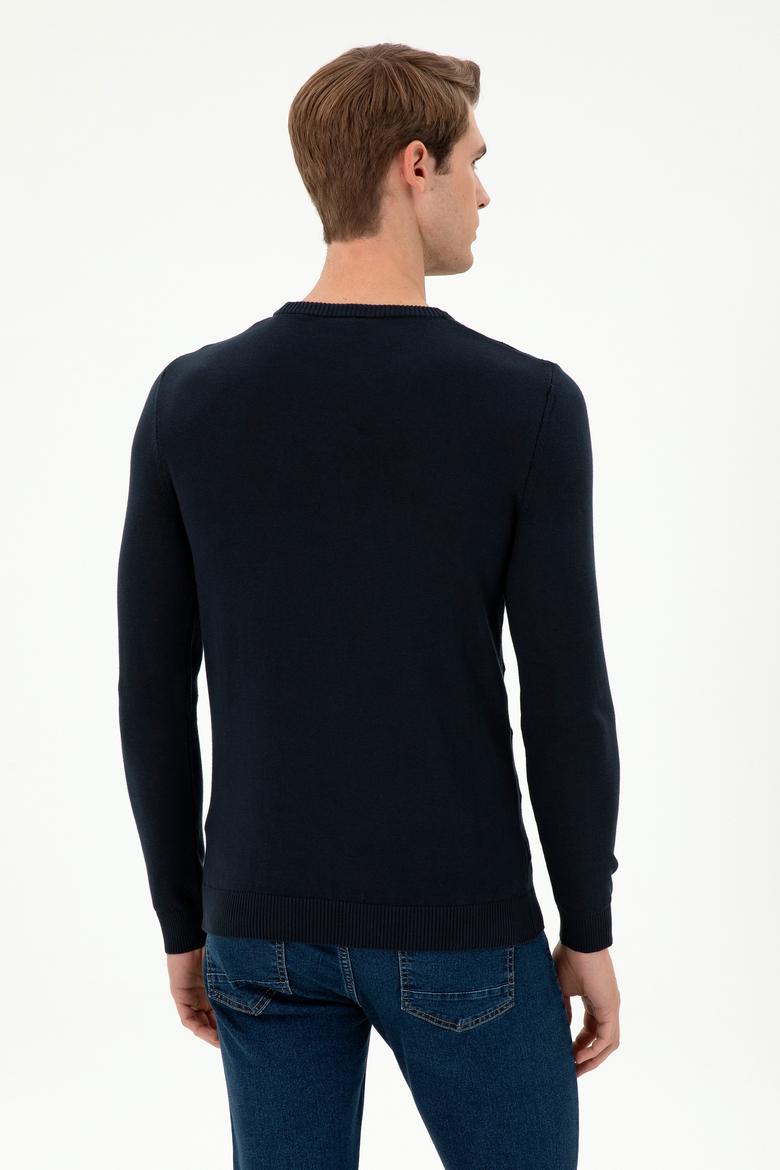 Erkek Slim Fit Bisiklet Yaka Lacivert Kazak - 50293023043