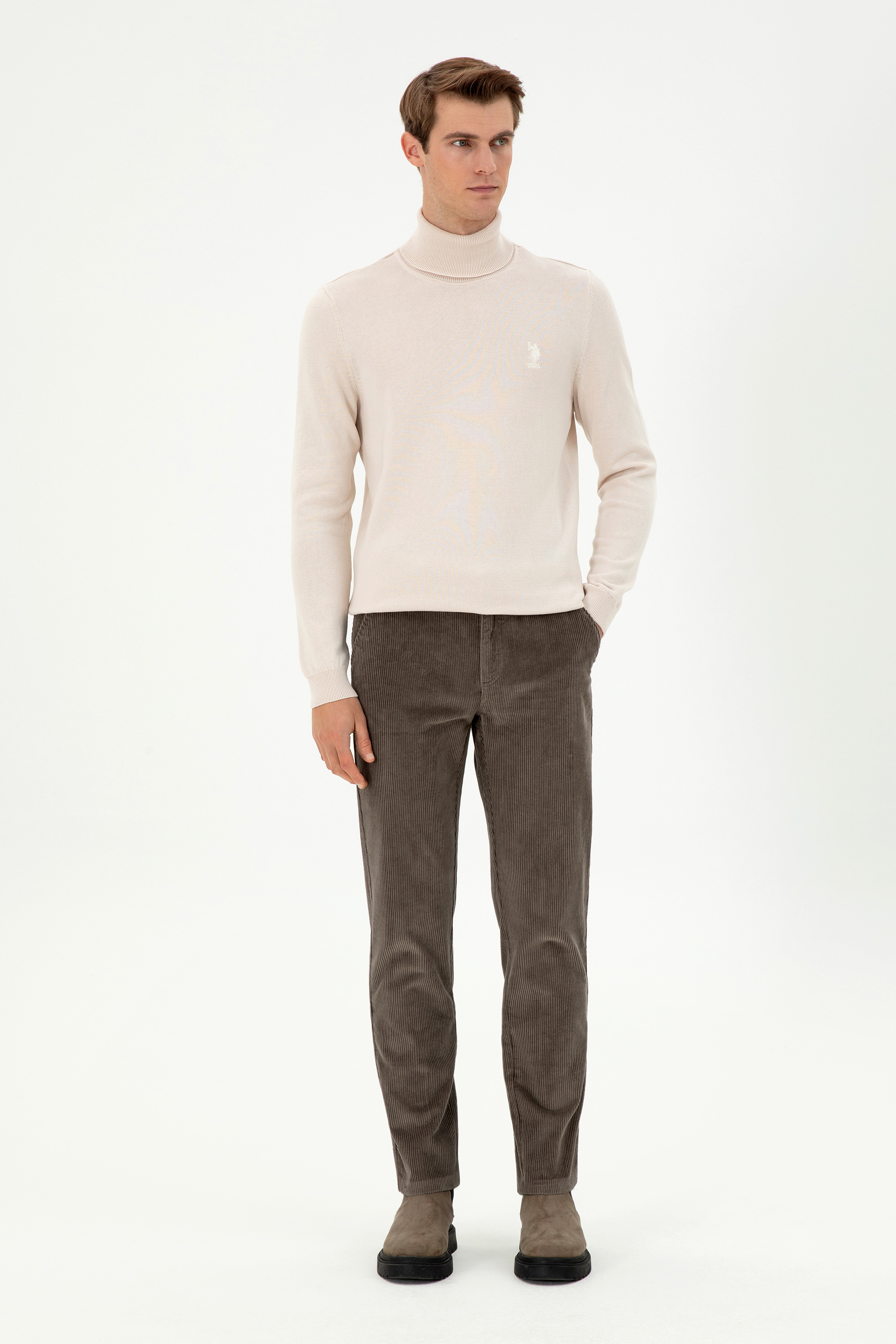 Erkek Regular Fit Vizon Kanvas Pantolon - Image 1
