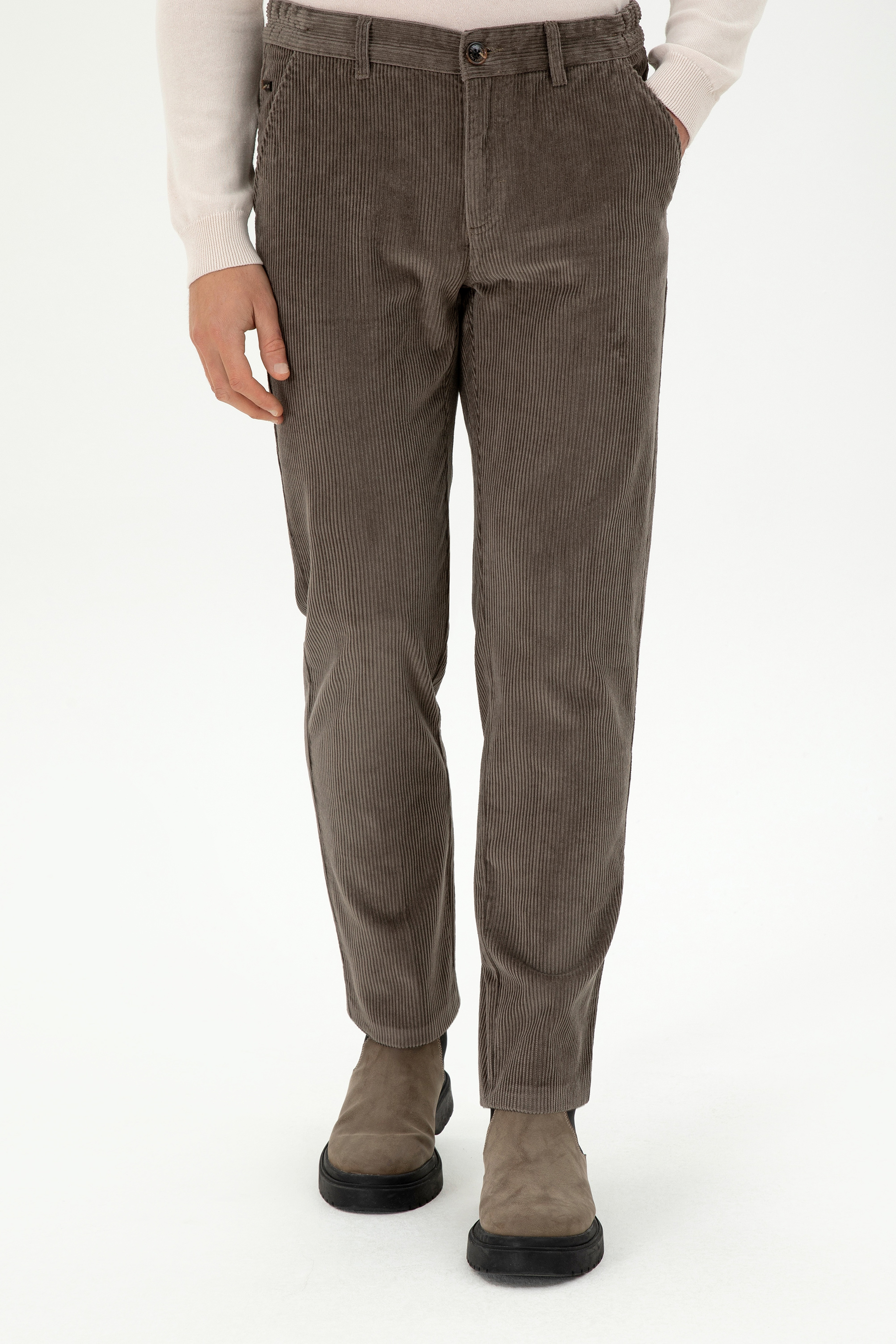 Erkek Regular Fit Vizon Kanvas Pantolon